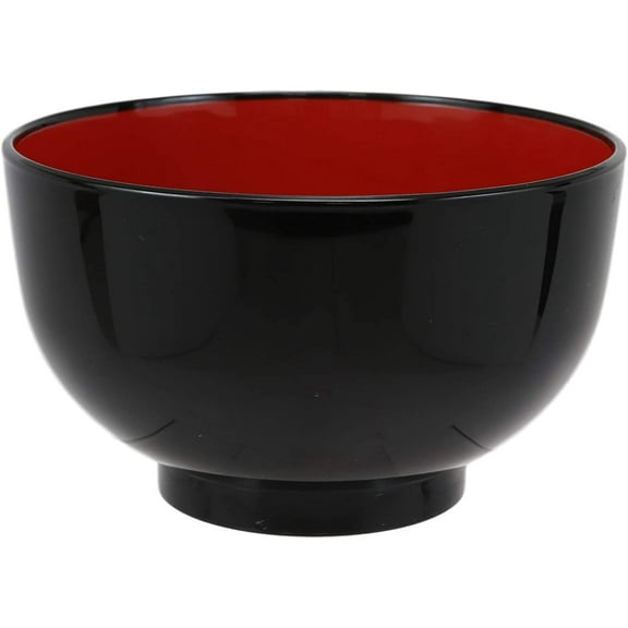 Japanese Traditional Black Red Lacquer Copolymer Plastic 5.5"Dia Small Bowl 16oz