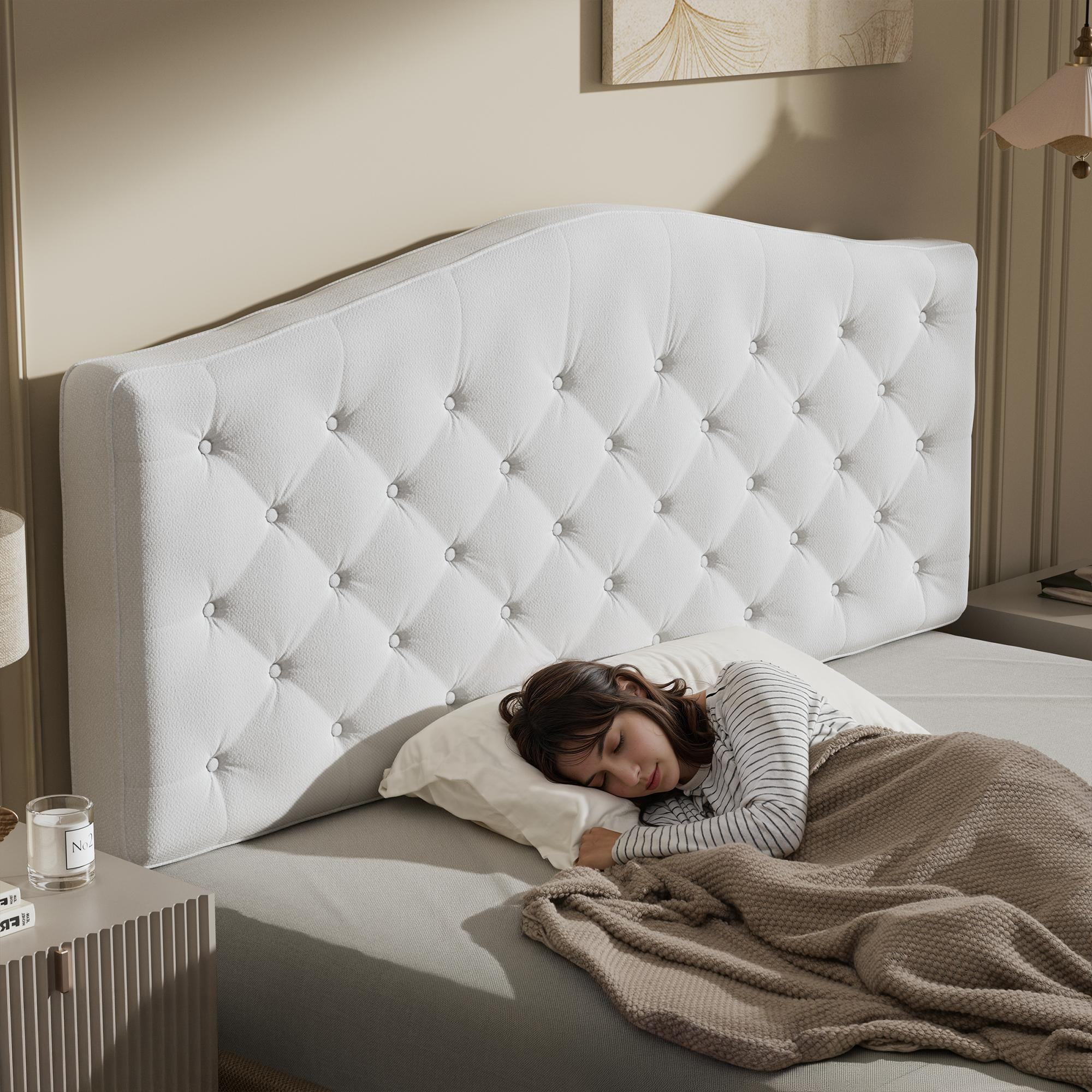 Patbrela Tufted Upholstered Head-Board King Size with 4" Thickened High-Density Sponge, Luxury Button-Tufted King Head-Board Only, Adjustable Height Headboard, Easy Set-up, Beige