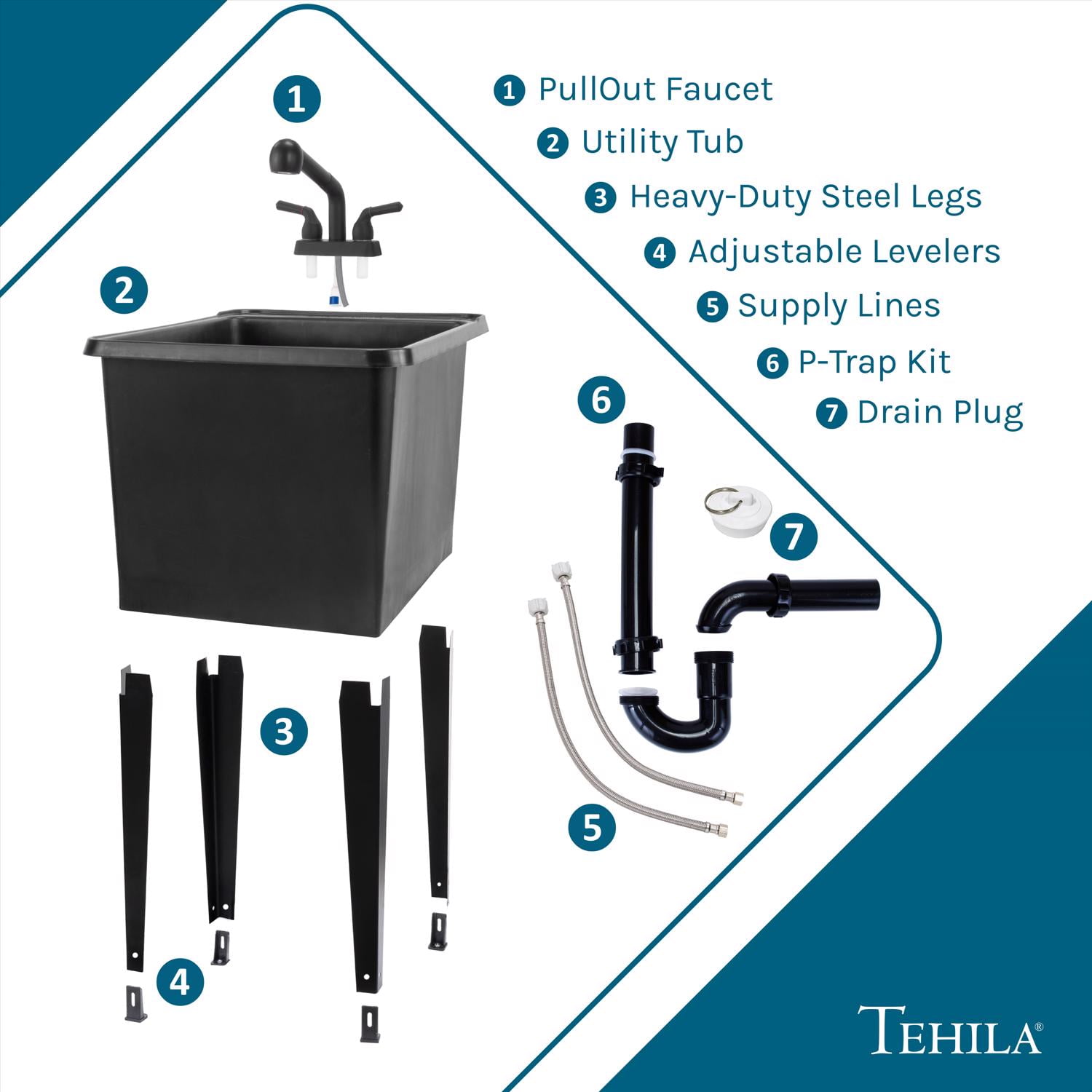 STZ 040 Black Thermoplastic 16gal Freestanding Utility Sink