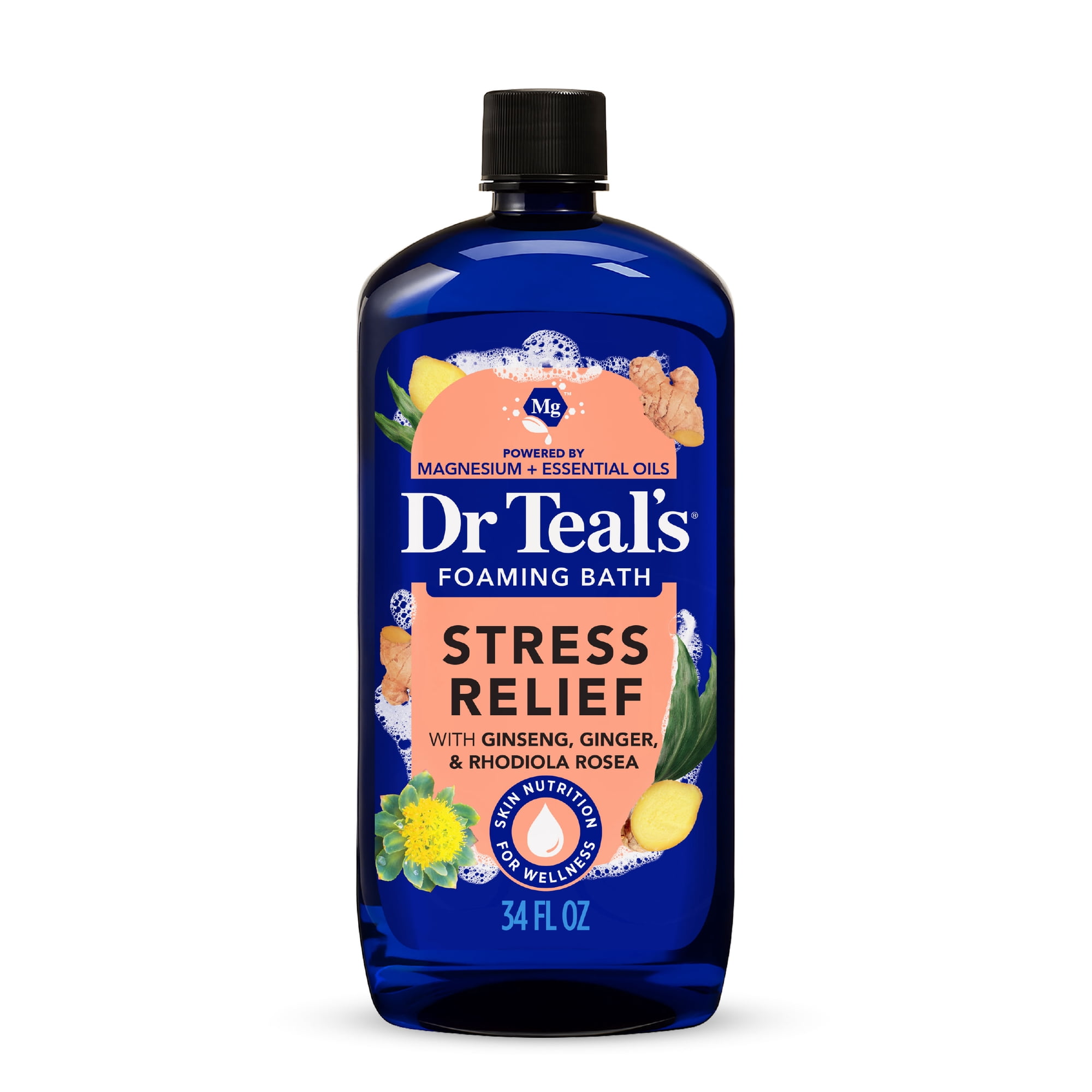 Dr Teal's Stress Relief Foaming Bath with Epsom Salt, Ginseng & Ginger Essential Oils, 34 fl oz