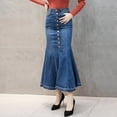 thumbnail image 4 of Women's Stretchy Denim Midi Skirt - High Waist Fishtail Bodycon Skirt, Button Closure, S-XXL, 4 of 7