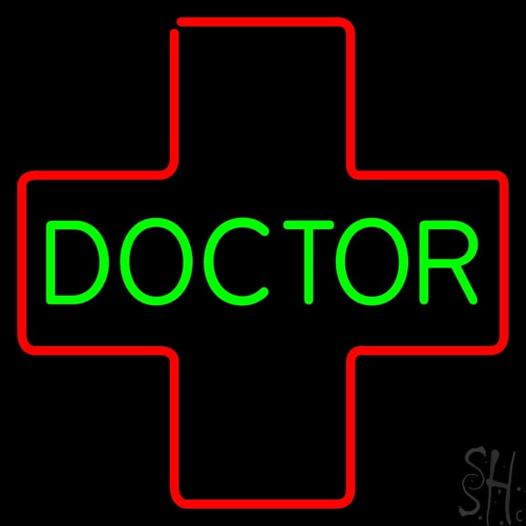 Green Doctor Medical Logo LED Neon Sign 24 x 24 - inches, Black Square Cut Acrylic Backing, with Dimmer - Bright and Premium built indoor LED Neon Sign for Defence Force.