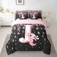 thumbnail image 2 of Manfei Girls Pink Monogrammed Bedding Comforter Set 7pcs, Personalized Letter J King Bedding Sets, Kawaii Axolotl Cherry Blossoms Bed Sheets, Lightweight Room Decor, 2 of 8