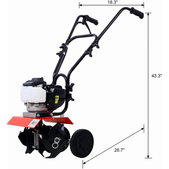 Acekid 37.7cc 4-Cycle Engine Tiller Cultivator Powerful Clean Emissions Performance Lightweight Air Filter Design Red
