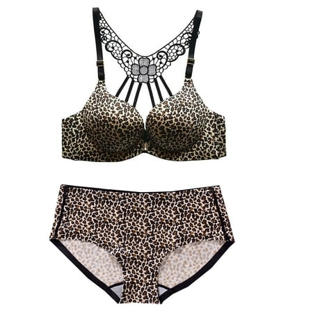 

NARABB Women Sexy Leopard Print Beautiful Back Lace Bra Non-marking Bra Suit