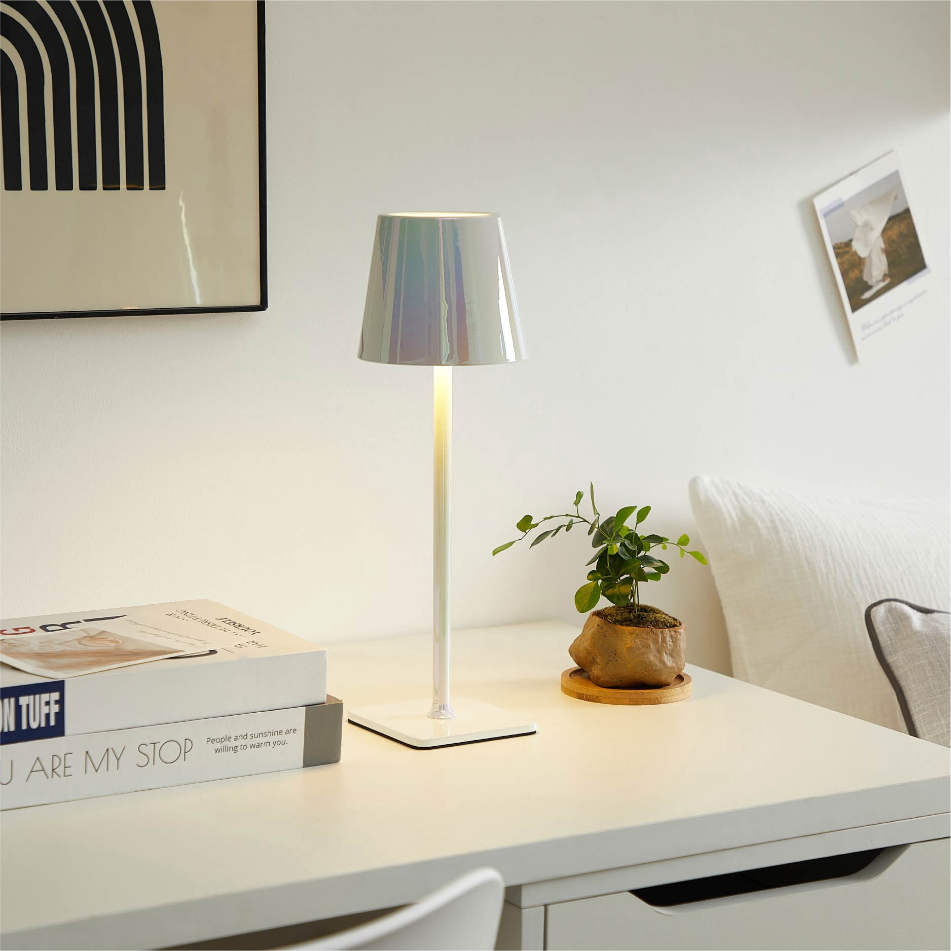 Mainstays Iridescent Rechargeable Table Lamp - 13 Inch Cordless Design
