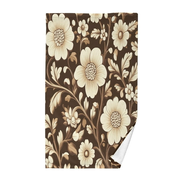 Yayeee 100% Cotton Hand Towels for Bathroom 16" x 28" Soft Absorbent Kitchen Towel, Brown Floral