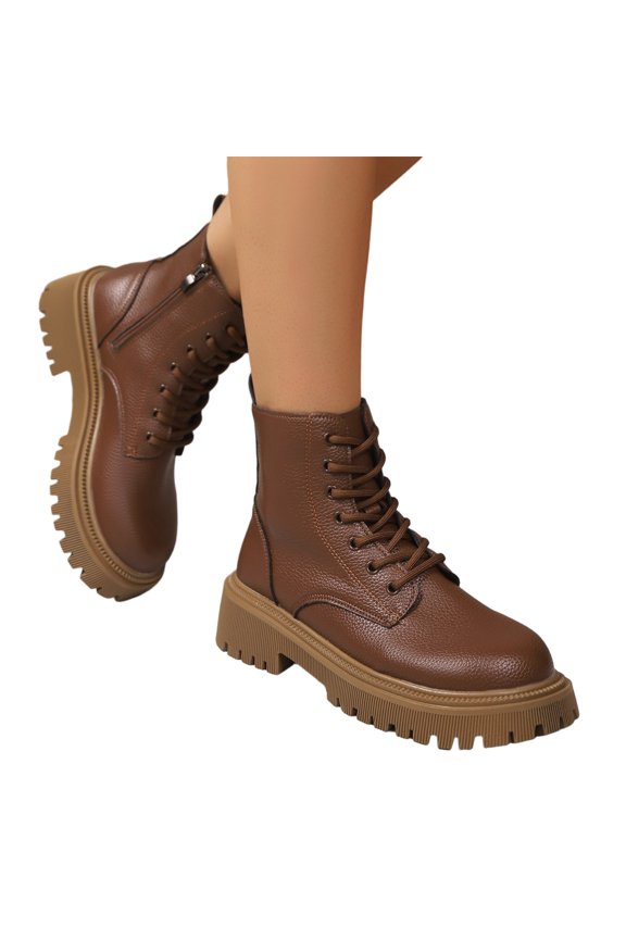Women's Platform Zipper Fashion Ankle Boots Combat Thick Lug Sole Durable Chunky Wedge Booties Shoes Coffee US-9.5 (EU-43)
