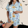 thumbnail image 2 of Tnhcen Women's Halloween Print Short Sleeve Collared Pajama Set Comfortable Loungewear Soft Sleepwear S-2XL Light Blue, 2 of 8