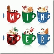 Frosty Delight Winter Decor Set - 6 Wooden Signs & Blocks with Gingerbread & Snowflake Designs for Tabletop Centerpieces & Party Decor. Perfect for Winter Season Drinks & Home Decoration!