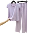 thumbnail image 6 of uublik Comfy Pajamas for Women Set 2 Piece Lounge Set Casual Short Sleeve Tops and Wide Leg Pants Loungewear Matching Sleepwear Purple, 6 of 8