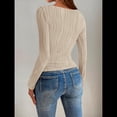 thumbnail image 4 of Blusa de Larga con Cuello Redondo para Mujer, Moda de Otoño 2025, Camiseta Básica de Punto Texturizado de Corte Entallado, Ropa Y2K Albaricoque L, 4 of 8