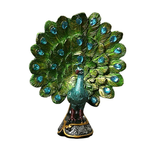 FashionCha Peacock Statue Animal Sculpture Art Craft Collectible Tabletop Ornament for Desk Spread Tail