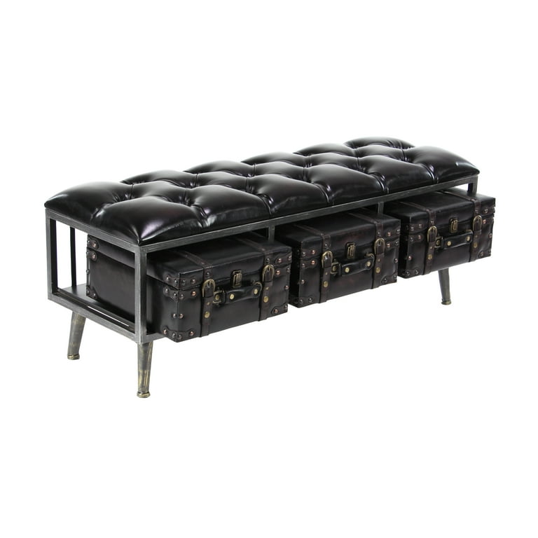 Black Tufted Hard WoodStorage Bench Black Tufted Hard WoodStorage Bench