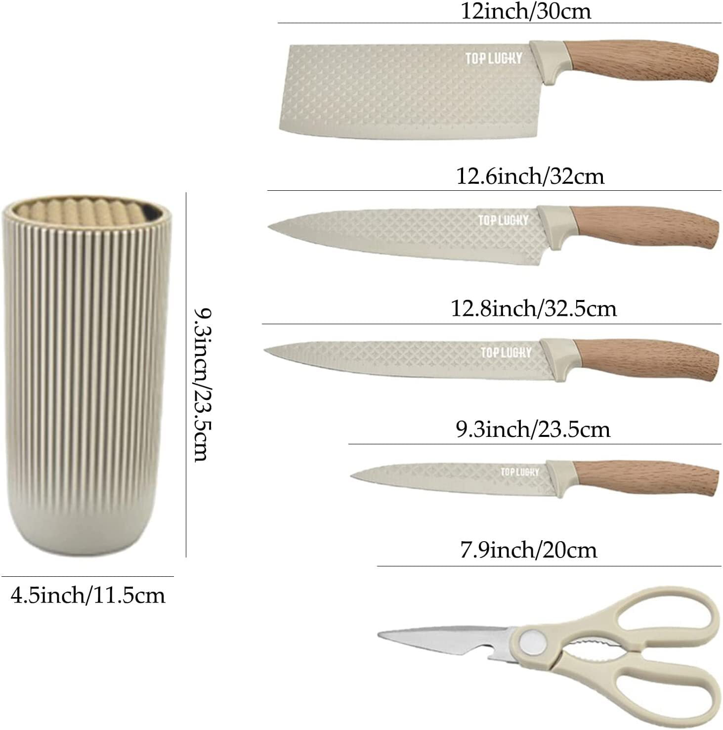 Kitchen Knife Set, 8-Pieces Khaki Sharp Chef Knife Set with Block