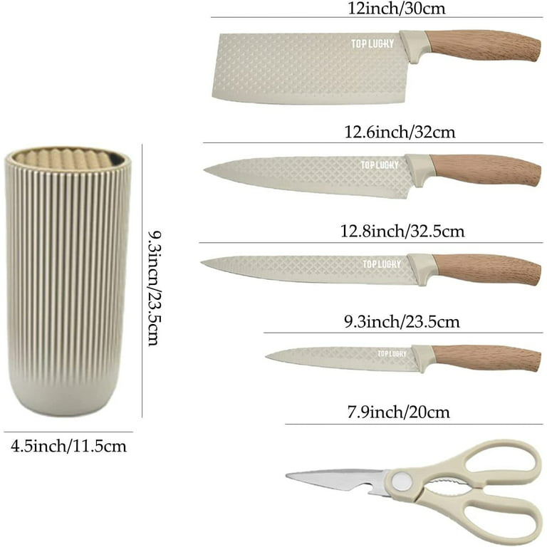 Kitchen Knife Set for Women, Retrosohoo 7-Pieces Sharp Stainless Steel  White Cooking Knife Set with Cute Knife Block for Kitchen, Non-stick  Coating
