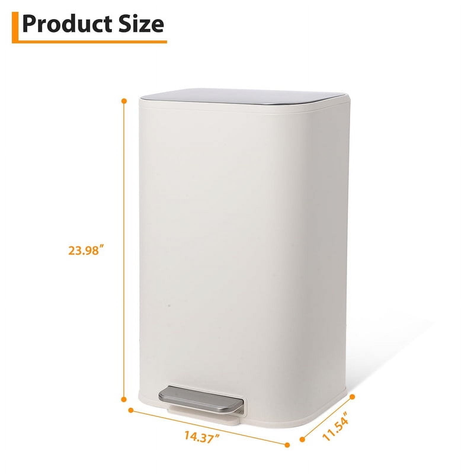 TROPOW Kitchen Trash Can,Stainless Steel Garbage Can with Lid, Step-On Pedal and Inner Bucket, Rectangular Trash Can for Home Kitchen Office Living Room