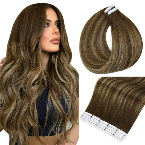 Full Shine Invisible Tape in Hair Extensions Human Hair 18 Inch Tape in Brown Hair Extensions Color 4/24/4 Balayage Tape in Extensions Real Hair Extension Tape in Human