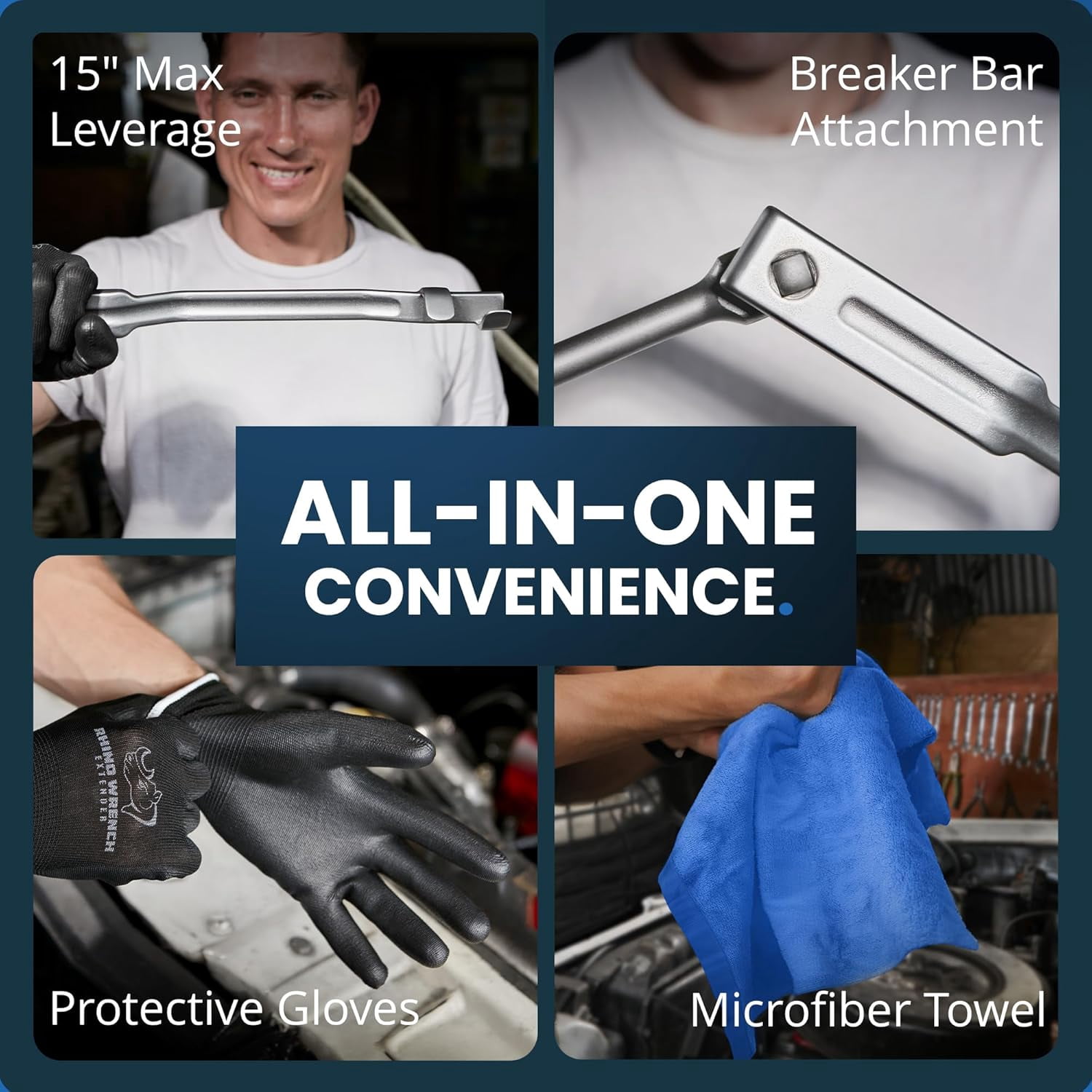 Eleon Wrench Extender Tool - 15-Inch Heavy-Duty Torque Wrench Extender w/ Non-Slip Gloves & Microfiber Towel