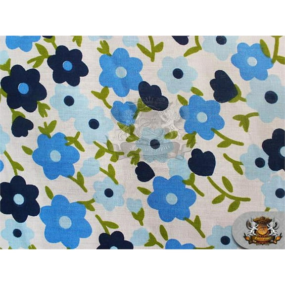 Polycotton Printed Fabric DAISY BLUE / 60" Wide / Sold by the yard