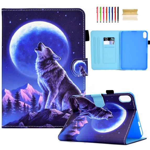 TECH CIRCLE Case for iPad 10th Generation 2022,Premium Leather Folio Multiple Viewing Angles Stand Protective Smart Wallet Kids Cover with Auto Sleep/Wake for 2022 iPad 10th Gen,Wolf