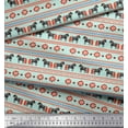 thumbnail image 3 of Soimoi Green Cotton Cambric Fabric Stripe & Horse Folk Art Print Fabric by Yard 42 Inch Wide, 3 of 3
