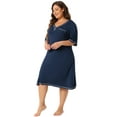 thumbnail image 3 of DARING DIVA Women's Plus Size Short Sleeve V Neck Nightgowns 3X Navy Blue, 3 of 6
