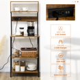 thumbnail image 3 of Rustic Brown Baker's Rack with Power Outlet & USB Charging | Kitchen Microwave Shelf with 5 Hooks - 60.2" Tall Storage Cabinet, 3 of 7