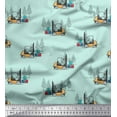 thumbnail image 1 of Soimoi Green Cotton Duck Fabric Tree & Forklift Truck Transport Decor Fabric Printed Yard 42 Inch Wide, 1 of 1