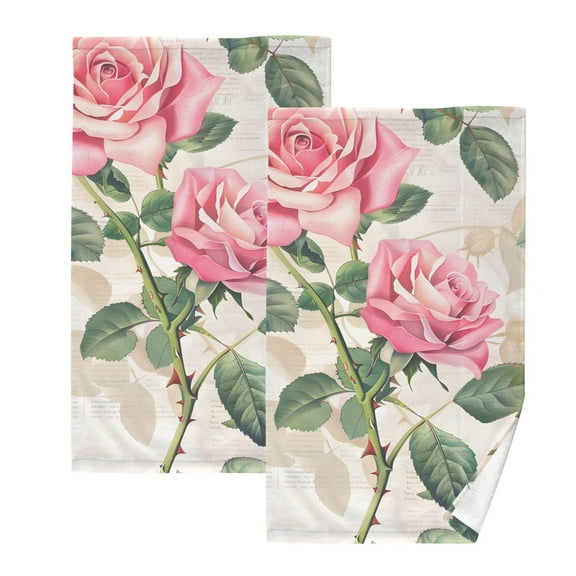 Pink Beautiful Rose Hand Towels Cotton Bath Towels Large Face Towels Absorbent for Bathroom 2 Packs