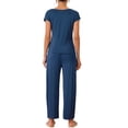 thumbnail image 3 of Conjunto de pijama casual de modal de manga corta para mujer 2 piezas, ropa de estar en casa, pantalones largos, sudadera, azul profundo, 3 of 5
