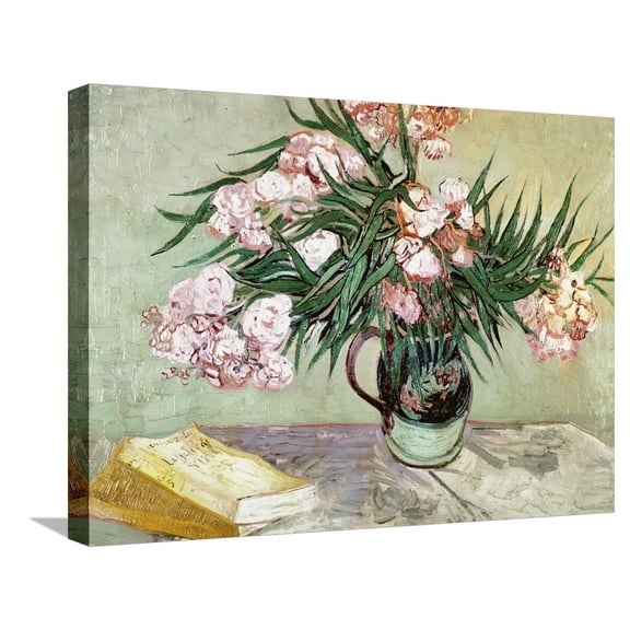 Art.com Vase with Oleanders and Books, c.1888 Stretched Canvas Print Wall Art by Vincent van Gogh, 24" x 18"