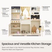 Tiny Land Wooden Play Kitchen for Kids, Modern Toy Kitchen Set with Ice Maker, Coffee Maker, Microwave, Storage & Sink, Pretend Play Kitchen Gift for Boys Girls Ages 3+
