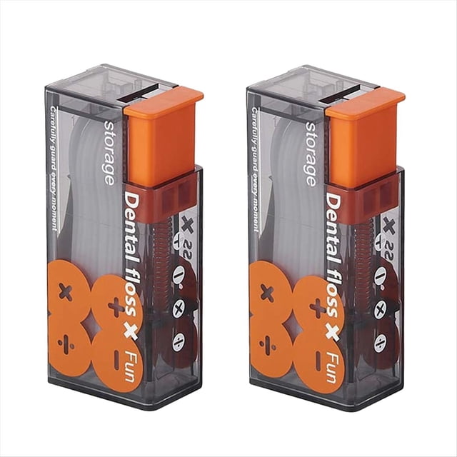 2Pcs Automatic Portable Floss Pick Boxes, Storage 10 Floss Picks , Refillable Dental Floss Picks Organizer,2 x floss boxes 20 x dental floss,orange