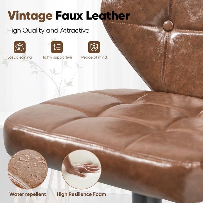 Daluvenix Bar Stools with Back Sets of 2 ,Modern Barstools Adjustable Faux Leather Upholstered Swivel Bar Stools, Counter Height Bar Chairs with Back for Kitchen Island,Brown