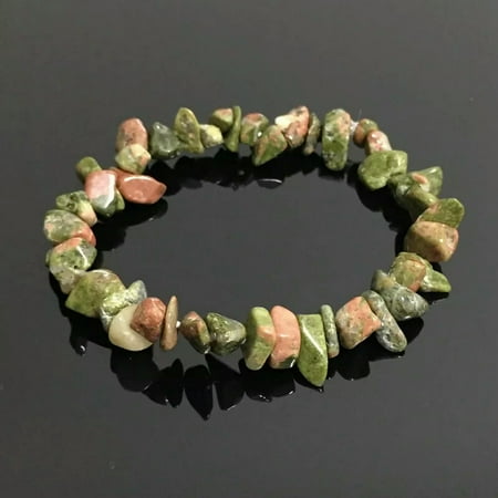 EOEMY Natural Unakite Epidote Gem Quartz Crystal Stretchy Bracelet Crushed Stone Decor