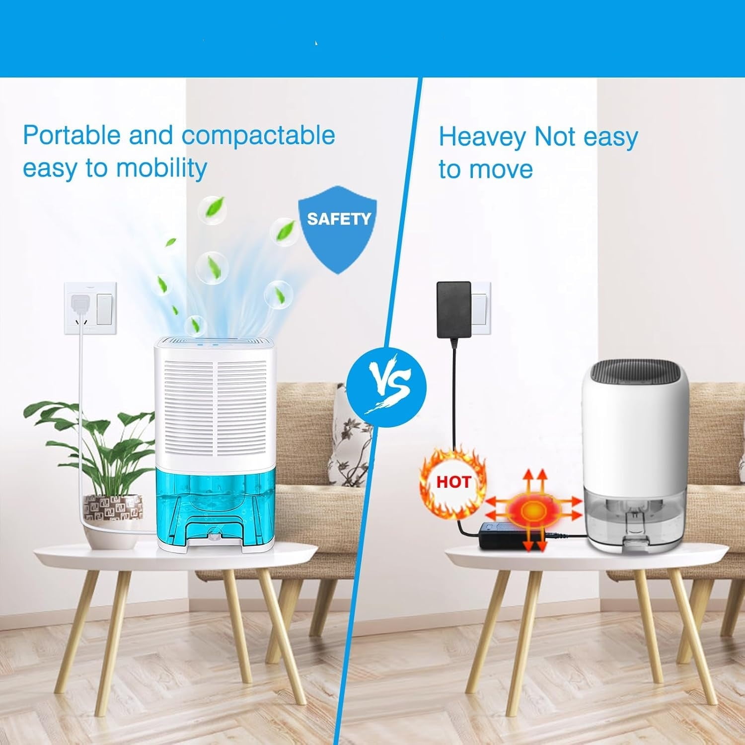 Dehumidifier 68oz(2000ml) Small Dehumidifier with Drain Hose for Up to 650 sq.ft Ultra Quiet Mini Portable Air for Home Basements Bathroom Bedroom Closet Kitchen RV