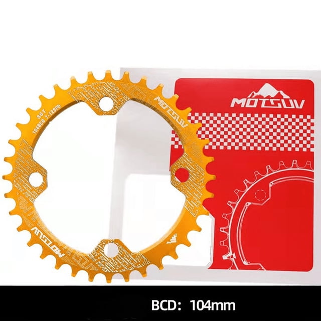 (One Piece) Mountain Bike 104BCD Chainring Positive and Negative Chainring Single Speed Round (Disc 38T) Yellow