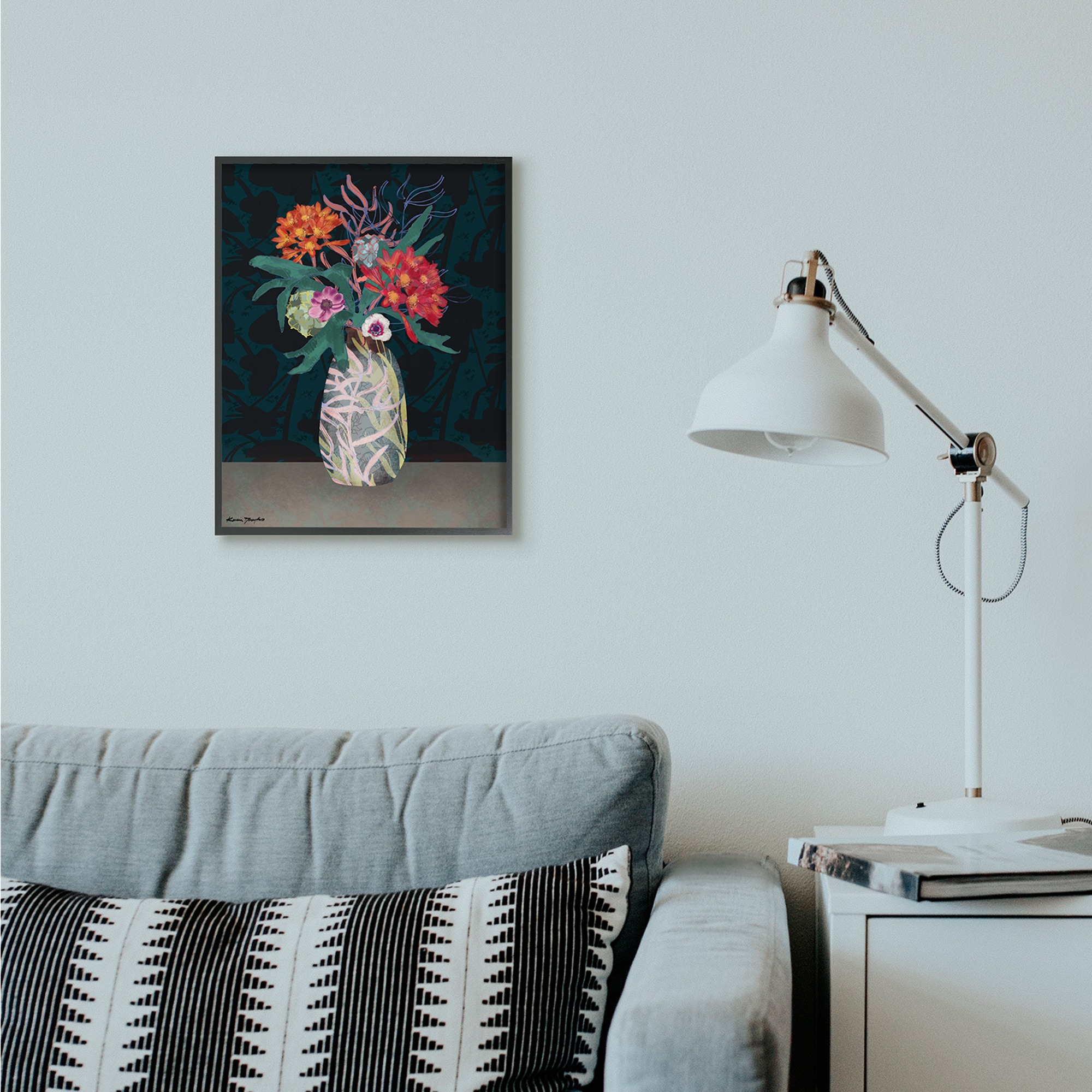 Stupell Industries Flower Vase Pattern Collage Design Graphic Art Black Framed Art Print Wall Art, 16x20, by Karen Dreyfus