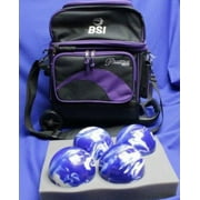EPCO BuyBocceBalls Listing - BSI Roller Bowling Ball Bag - 4 Candlepin or Duckpin Balls - Black & Purple