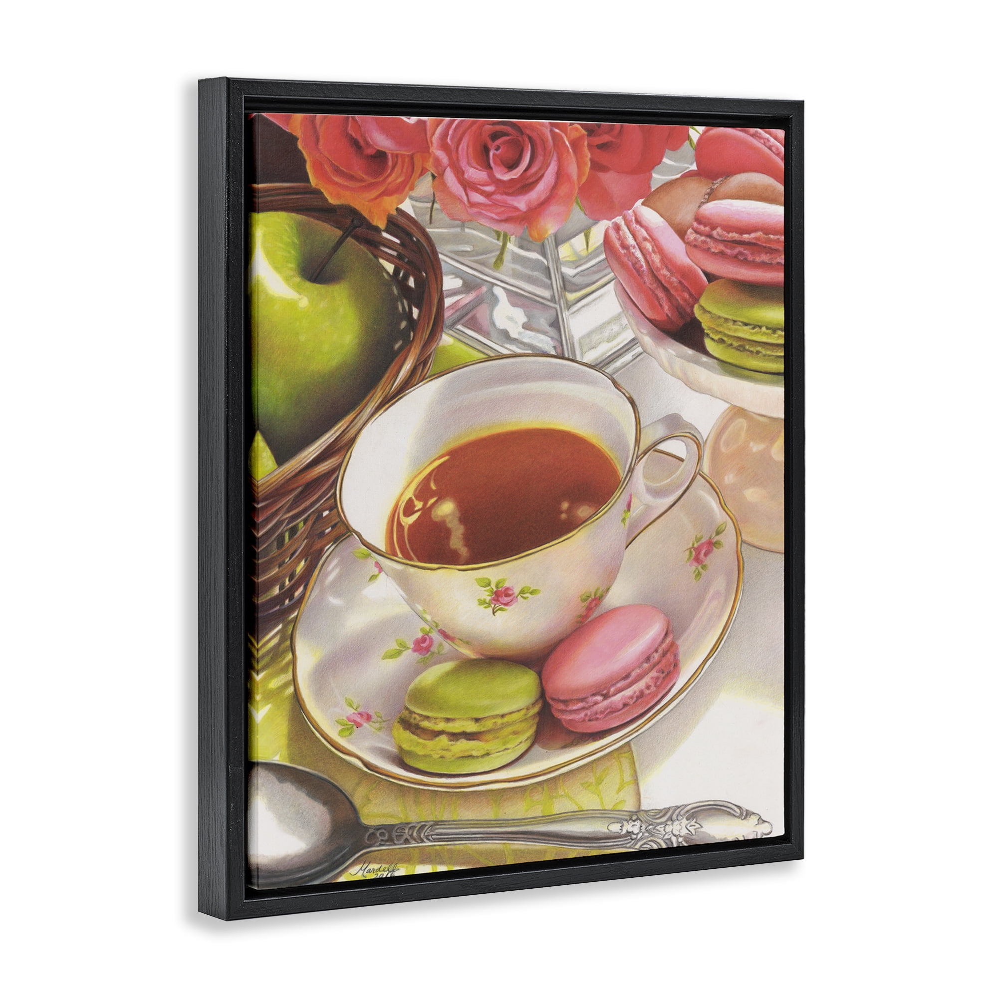 Stupell Industries Tea with Macarons Food & Beverage Painting Black Floater Framed Art Print Wall Art, 25 x 31
