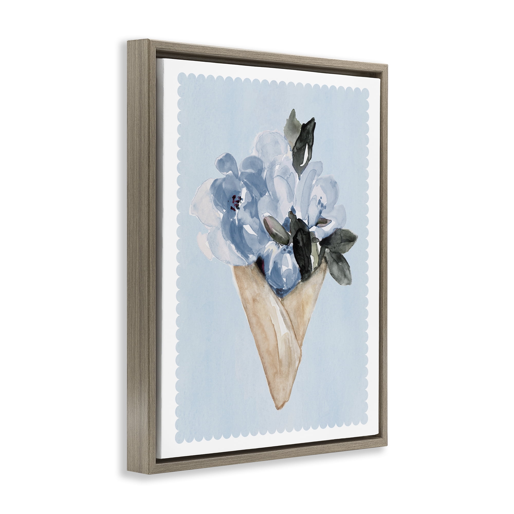 Stupell Industries Blue Flower Gift Bouquet Brown Framed Floater Canvas Wall Art, design by Elizabeth Medley