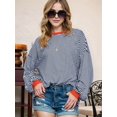 thumbnail image 6 of Women'S Oversized Long Sleeve T-Shirt Striped Colorblock Tunic Top Loose Autumn Crew Neck Sweatshirt Orange & Red S, 6 of 8
