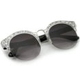 thumbnail image 4 of sunglassLA Female Ornate Metal Detail Wide Temple Half Frame Round Semi-Rimless Sunglasses 52mm (Silver-Black / Lavender) - 52mm, 4 of 4