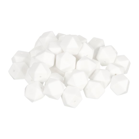 Unique Bargains 17 mm Hexagonal Silicone Beads, Polygonal Beads Bulk, White 30Pcs