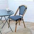 thumbnail image 3 of Merrick Lane Set of Two Stacking French Bistro Chairs with Navy and White PE Seats and Back and Bamboo Finished Aluminum Frames for Indoor/Outdoor Use, 3 of 12
