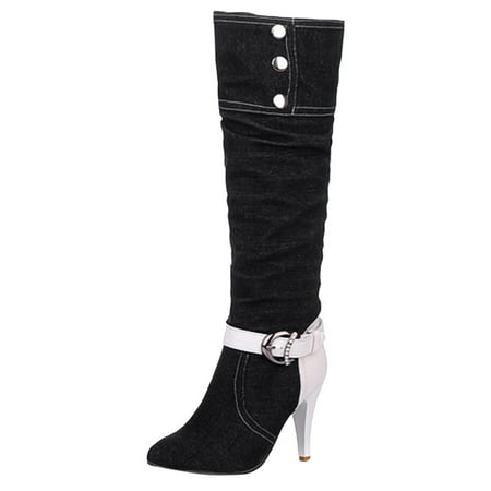 

PMUYBHF Steel Toe Boots for Women Denim High Heeled Boots for Women S Boots Women S Large Boots Ankle Strap Womens Fall Boots 2023 Black