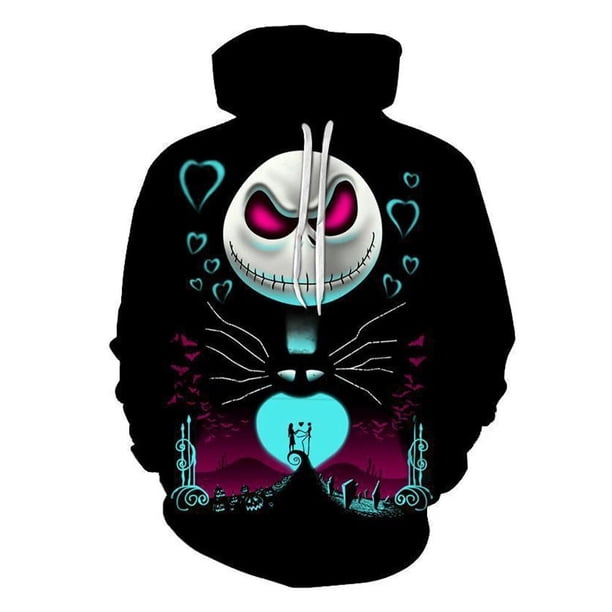 Sudaderas con capucha con estampado 3D de pesadilla de Halloween Jack y Sally de la película de terror de Anime, sudaderas informales a la moda para hombres y mujeres antes de Navidad