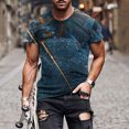 thumbnail image 3 of Clerance-Sale Mens Shirts Fashion Marbling Printing Short Sleeve Men's T-shirts Stylish Big & Tall Plus Size Mens Tops Workout Trendy Crew Neck Daily Tank Tops Men(Blue,5XL), 3 of 5