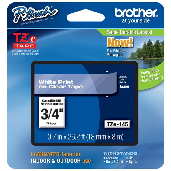 Genuine Brother 3/4" (18mm) White on Clear TZe P-touch Tape for Brother PT-1450, PT2110 Label Maker